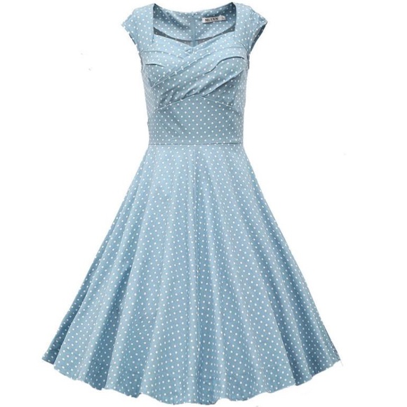 Navy blue cotton vintage style dress - Picture 3 of 6